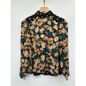 Zara Basic Floral & Polka Dots Long Sleeve Blouse XS Polyester Black/Multicolor